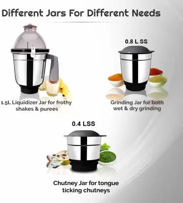 Inalsa INARA 780 Mixer Grinder (3 Jars, BLACK & GREY) Inalsa INARA 780 Mixer Grinder (3 Jars, BLACK & GREY)